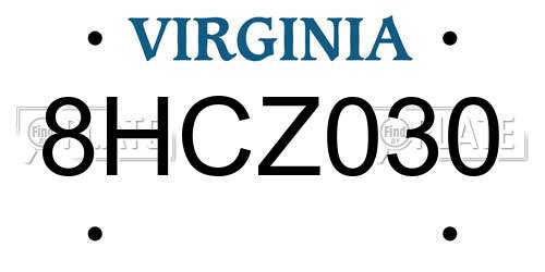 8HCZ030 Virginia License Plate