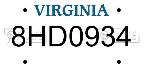8HD0934 Virginia License Plate