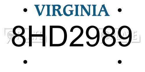 8HD2989 Virginia License Plate