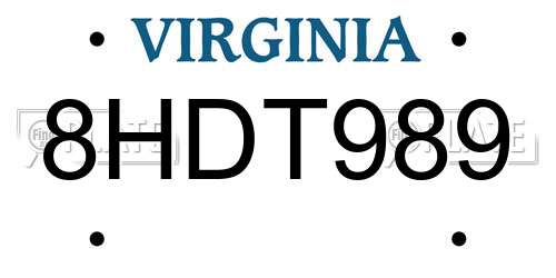 8HDT989 Virginia License Plate