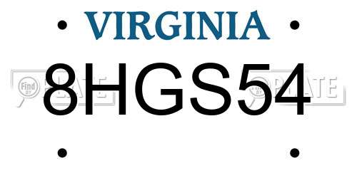 8HGS54 Virginia License Plate