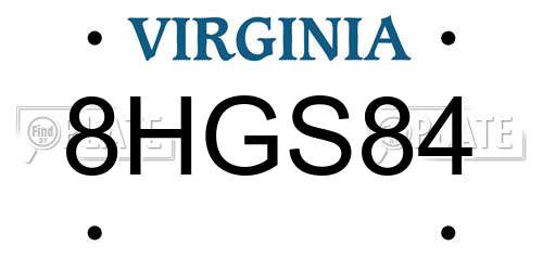 8HGS84 Virginia License Plate