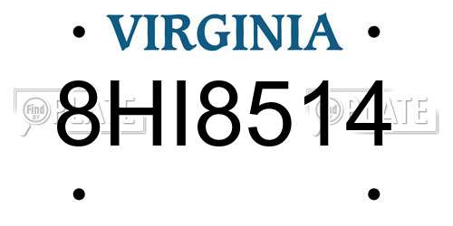 8HI8514 Virginia License Plate