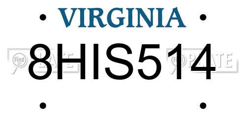 8HIS514 Virginia License Plate