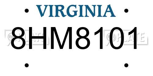 8HM8101 Virginia License Plate
