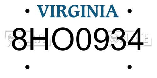 8HO0934 Virginia License Plate