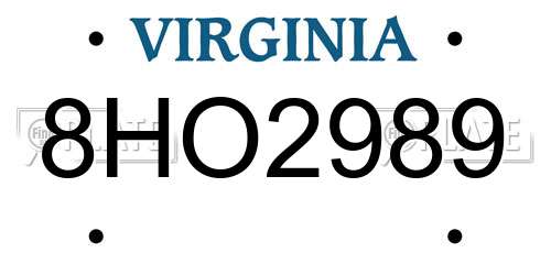 8HO2989 Virginia License Plate