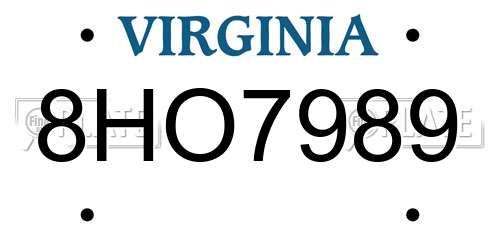 8HO7989 Virginia License Plate