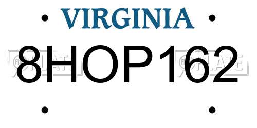 8HOP162 Virginia License Plate