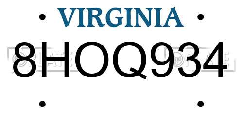 8HOQ934 Virginia License Plate