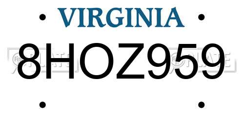 8HOZ959 Virginia License Plate