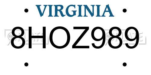 8HOZ989 Virginia License Plate