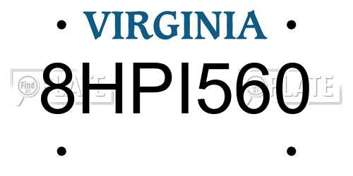 8HPI560 Virginia License Plate