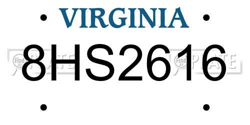 8HS2616 Virginia License Plate