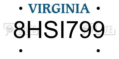 8HSI799 Virginia License Plate