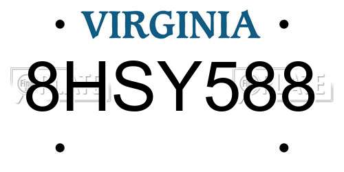 8HSY588 Virginia License Plate
