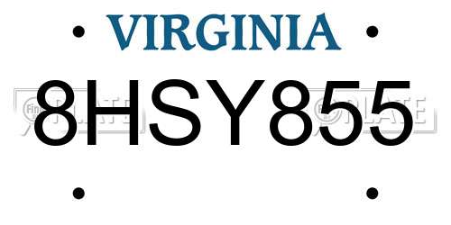 8HSY855 Virginia License Plate