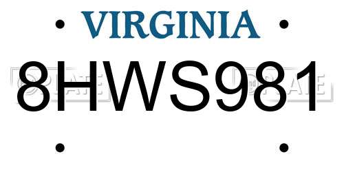 8HWS981 Virginia License Plate