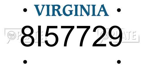 8I57729 Virginia License Plate