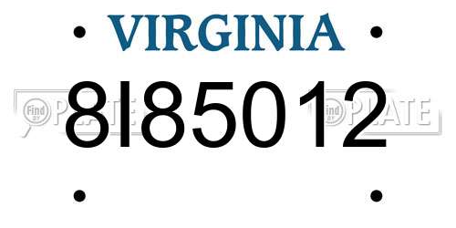 8I85012 Virginia License Plate