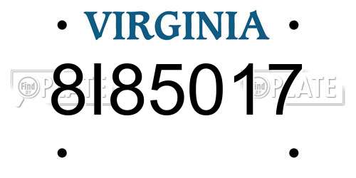8I85017 Virginia License Plate