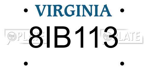 8IB113 Virginia License Plate