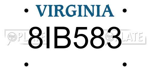 8IB583 Virginia License Plate