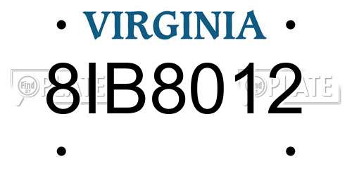 8IB8012 Virginia License Plate