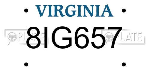 8IG657 Virginia License Plate