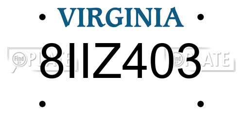 8IIZ403 Virginia License Plate