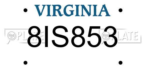 8IS853 Virginia License Plate