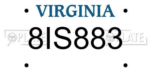 8IS883 Virginia License Plate