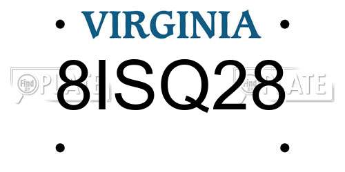 8ISQ28 Virginia License Plate