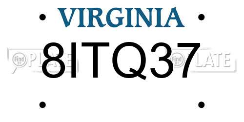 8ITQ37 Virginia License Plate