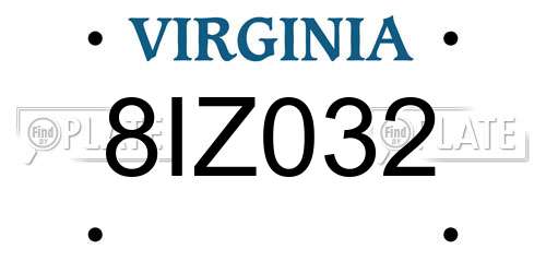 8IZ032 Virginia License Plate