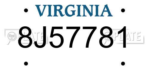 8J57781 Virginia License Plate