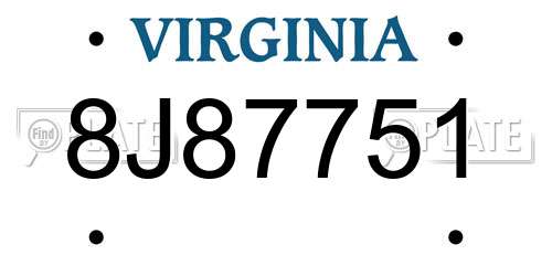 8J87751 Virginia License Plate