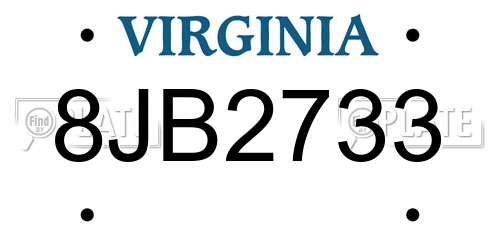 8JB2733 Virginia License Plate