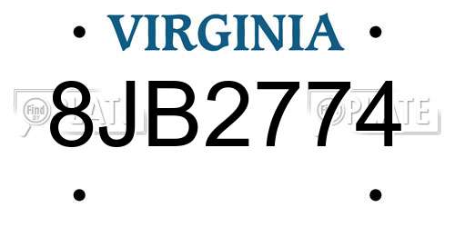 8JB2774 Virginia License Plate