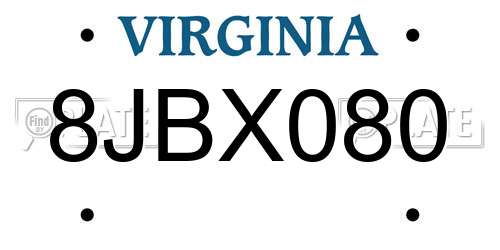 8JBX080 Virginia License Plate