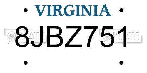 8JBZ751 Virginia License Plate