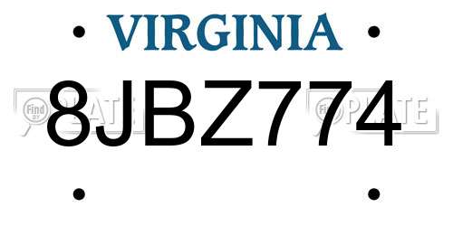 8JBZ774 Virginia License Plate