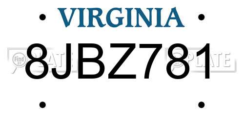 8JBZ781 Virginia License Plate