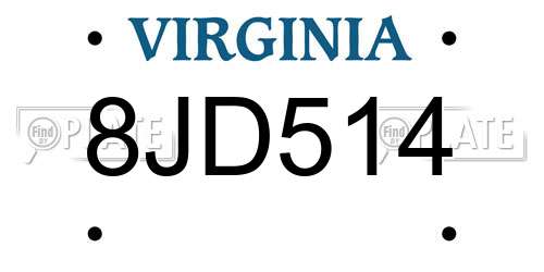8JD514 Virginia License Plate