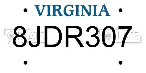 8JDR307 Virginia License Plate