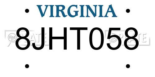 8JHT058 Virginia License Plate