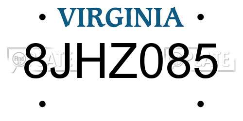 8JHZ085 Virginia License Plate