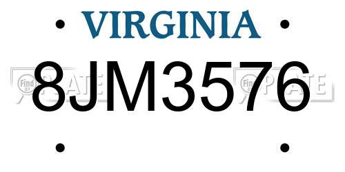 8JM3576 Virginia License Plate