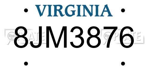 8JM3876 Virginia License Plate