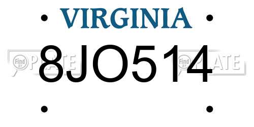 8JO514 Virginia License Plate